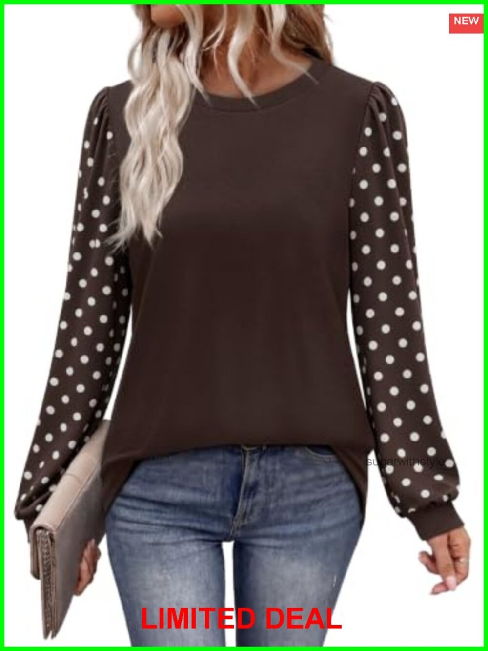 Womens Long Sleeve Tunic Top Puff Sleeve Crew Neck Pullover Casual Fall Layer